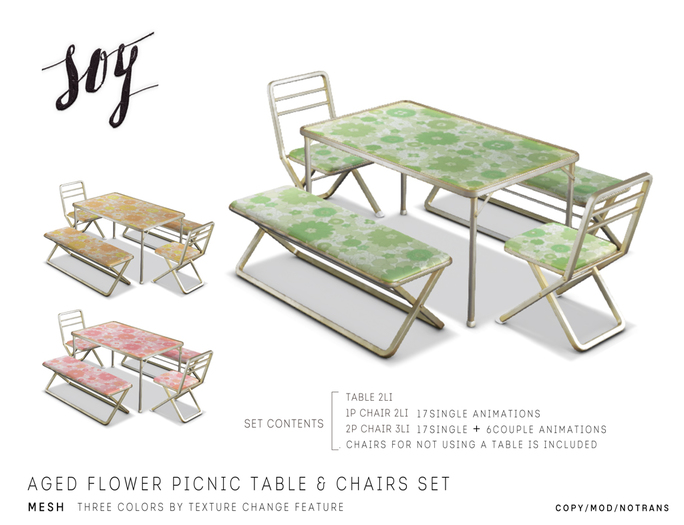 Soy. Aged Flower Picnic Table&Chair Set [addme]