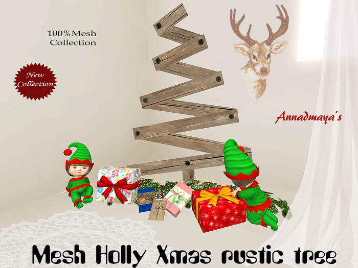 Mesh Holly Xmas rustic tree v. 2