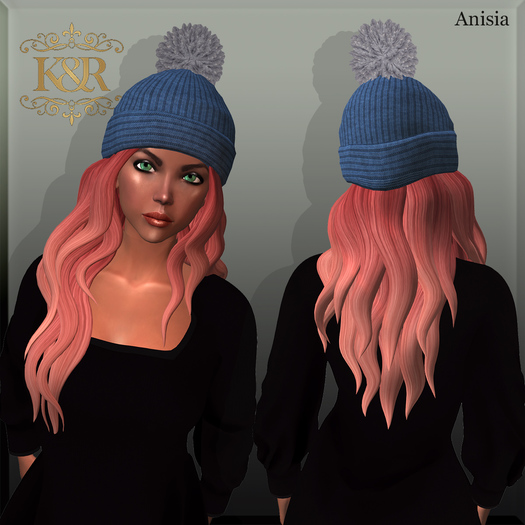 Demo Anisia Mesh Hair Red long  bobble capwith Blue Hat