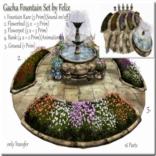Gacha Fountain Set by Felix *Fountain* 3 Prim Rare