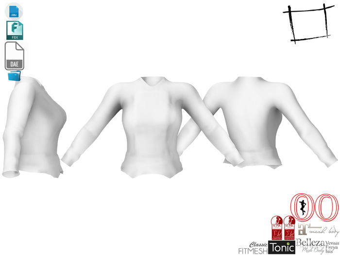  Dae Obj FBX For Women's Round Neck Bat Bottom Long Sleeves Top Slink, Maitreya, Belleza, Tonic