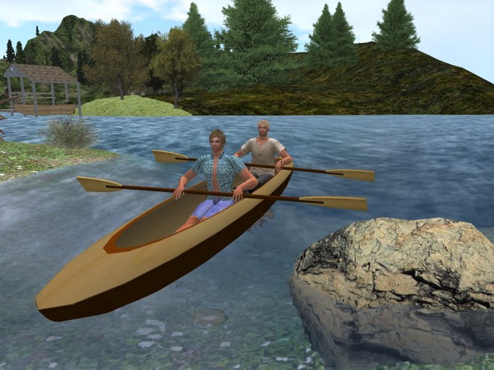 Canoe with two seats and paddle animation
