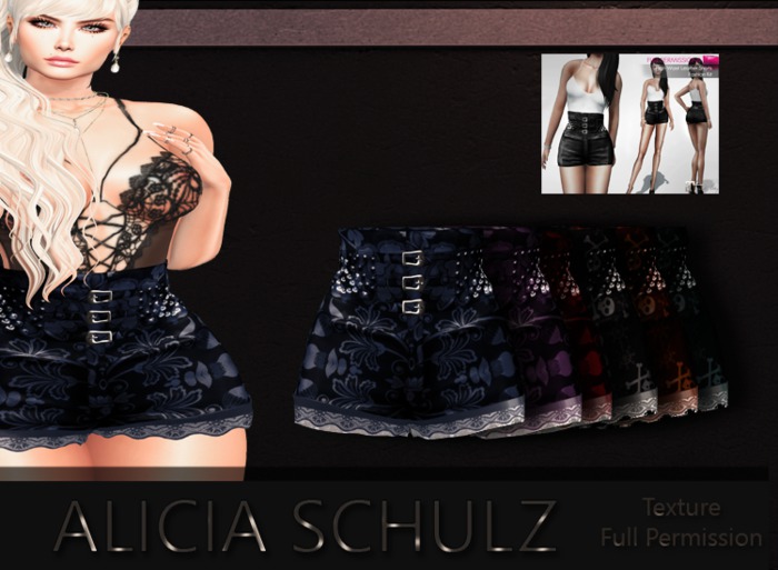 [Alicia Schulz] Texture for High Waist Mini Black Shorts with B