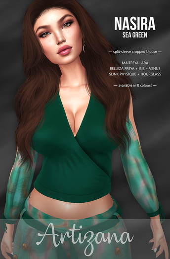 Artizana - Nasira (Sea Green) - Split-Sleeve Crop Blouse