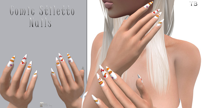 [.Twisted Barbie.]  Comic Stiletto Nails White