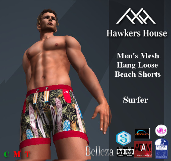 *HH* Men's Mesh Hang Loose Beach Shorts Surfer