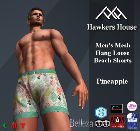 *HH* Men's Mesh Hang Loose Beach Shorts Pineapple