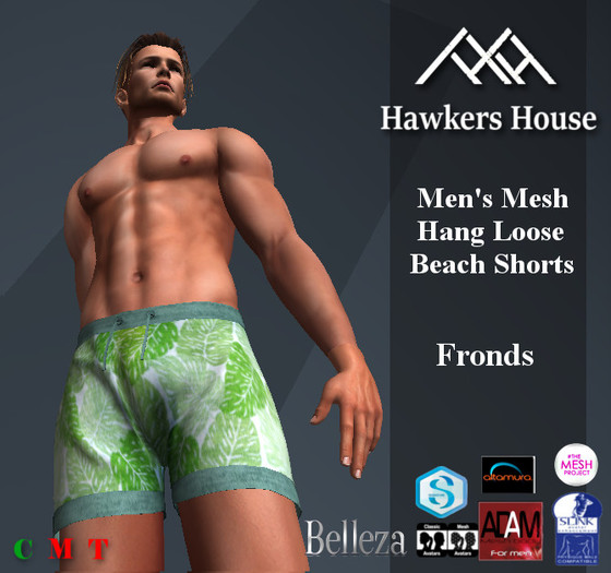 *HH* Men's Mesh Hang Loose Beach Shorts Fronds