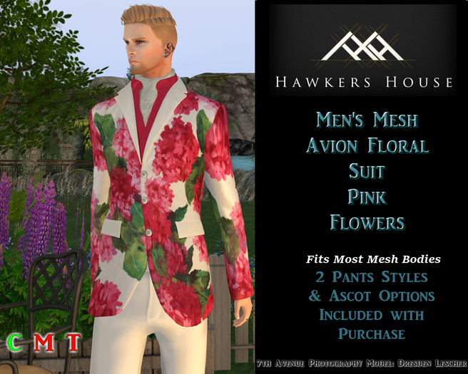 *HH* Men's Mesh Avion Floral Suit Pink Flowers