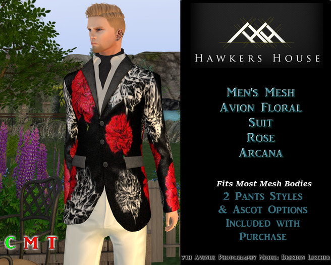 *HH* Men's Mesh Avion Floral Suit Rose Arcana