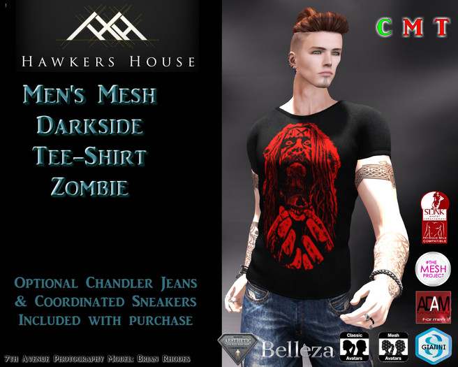 *HH* Men's Mesh Darkside Tee Shirt Zombie