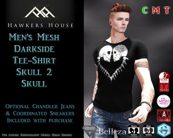 *HH* Men's Mesh Darkside Tee Shirt Skull 2 Skull