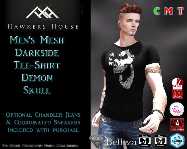 *HH* Men's Mesh Darkside Tee Shirt Demon Skull