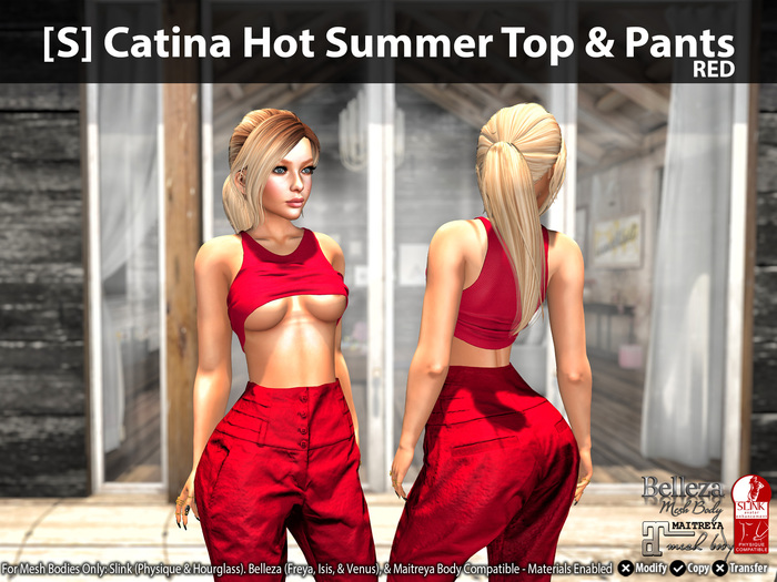 [S] Catina Hot Summer Top & Pants Red
