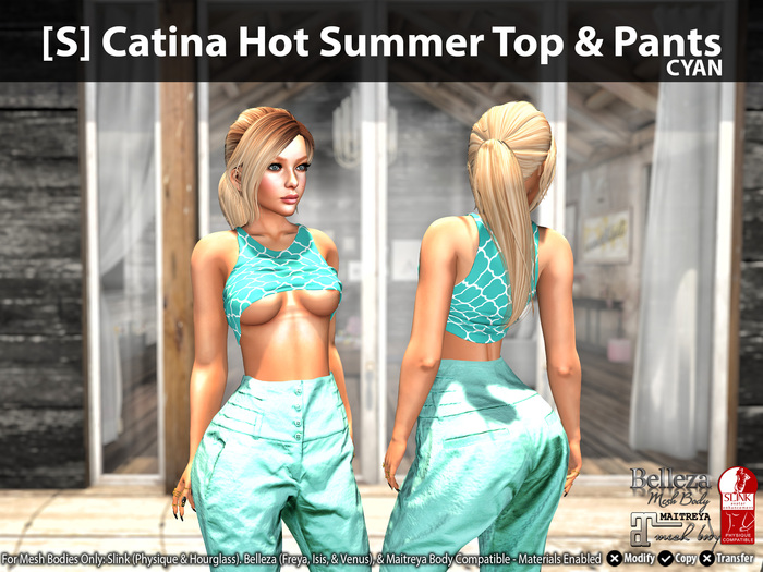[S] Catina Hot Summer Top & Pants Cyan
