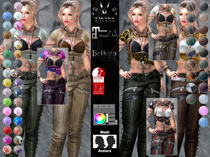 V-Twins - Biker Clothes - Manhattan Collection **MESH Top & Chaps Compat. (Maitreya Belleza Slink)