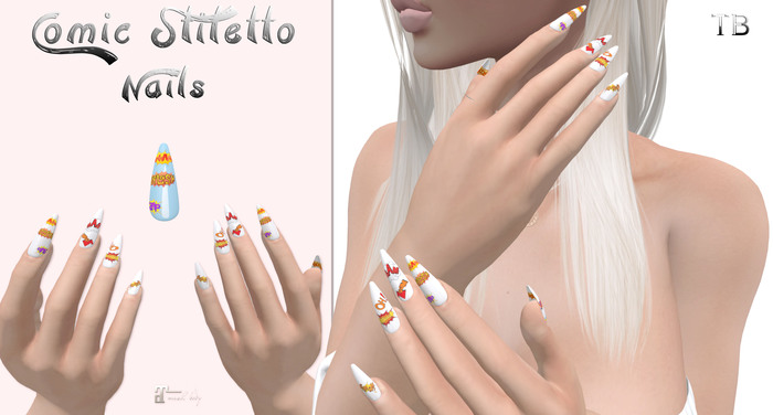 Comic Stiletto Nails (Blue)