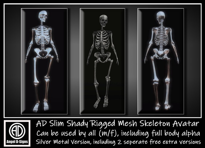 AD Slim Shady Rigged Mesh Skeleton Avatar Silver Metal