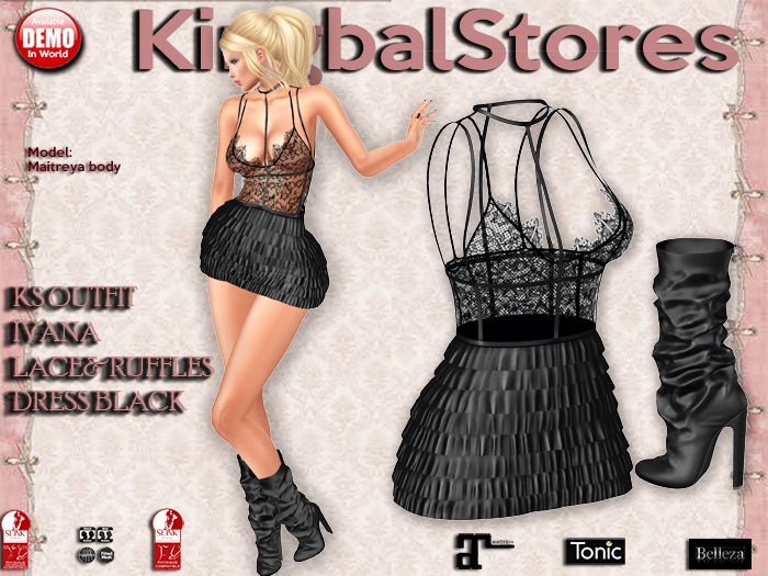 KS OUTFIT IVANA LACE&RUFFLES DRESS BLACK