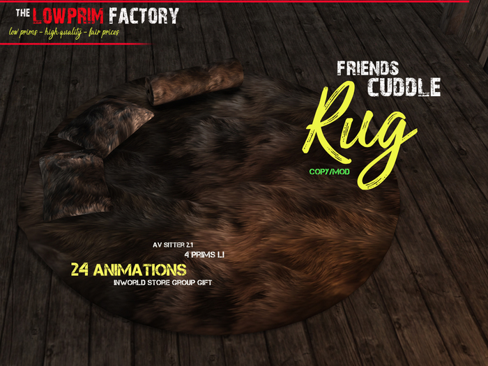 Fur Rug Cuddles - 24 Animations - Inworld Group Gift