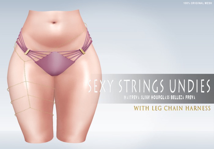 iS Sexy Strings Undies with Leg Chain Harness PINK