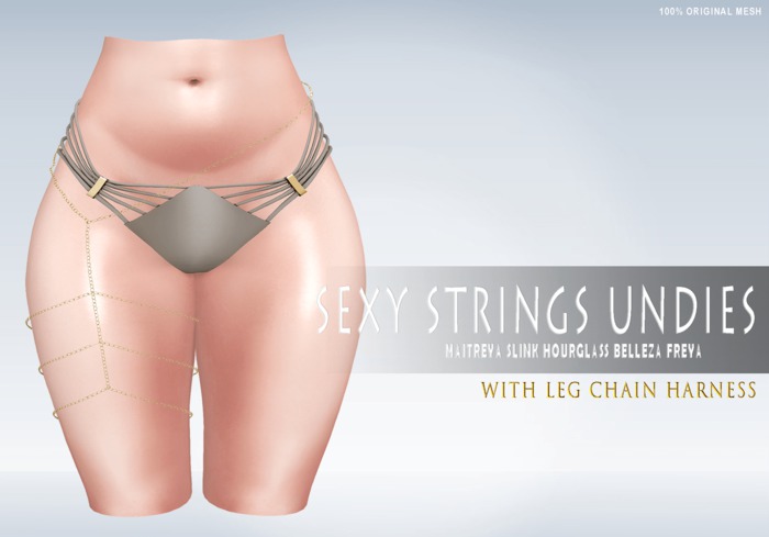 iS Sexy Strings Undies with Leg Chain Harness NUDE