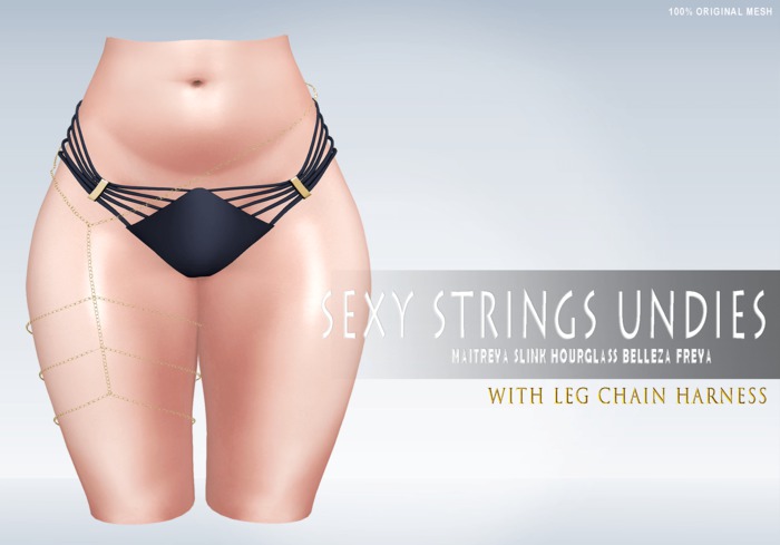 iS Sexy Strings Undies with Leg Chain Harness NAVY