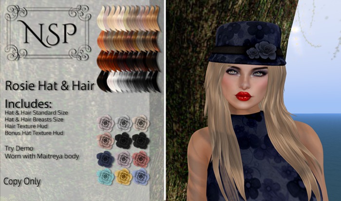 NSP Rosie Hat with Hair - Naturals Loaded pkg hud