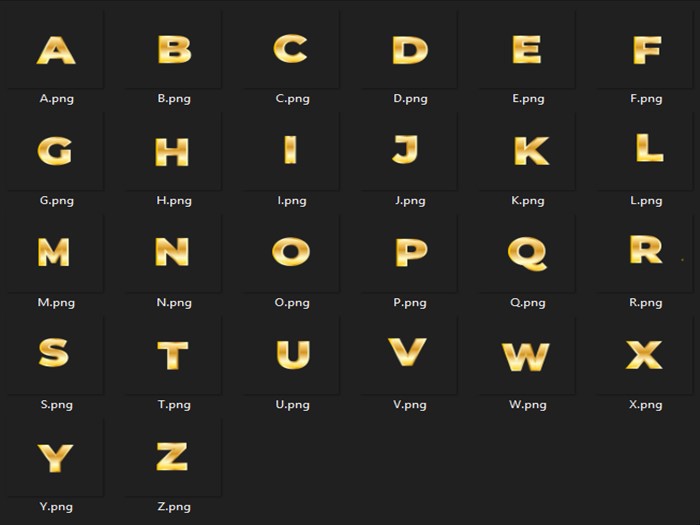 Gold 2 A-Z PNG Letters "BOXED"