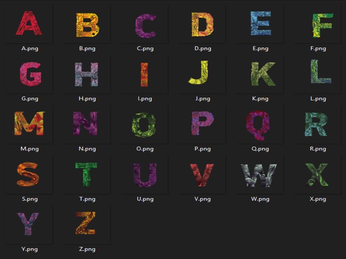 Hand Painted A-Z PNG Letters "BOXED"