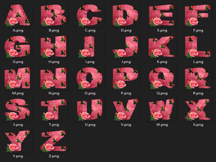 Pink Roses A-Z PNG Letters 1024X1024 "BOXED"