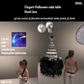 Elegant Halloween Black Lace cake table with giver & Lamps-Crat