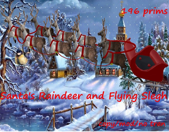 Santas Raindeer and Slegh flying