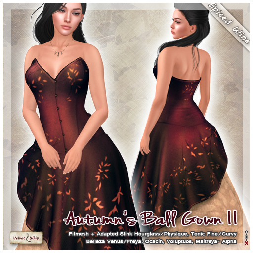 Second Life Marketplace - [V/W] Autumn's Ball Gown II Spiced Wine -  Medieval Fantasy or Gala dress inspired to Fall - FitMesh, Slink, Belleza...