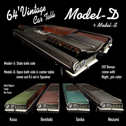 64' V-Car Table Model-D FAT PACK