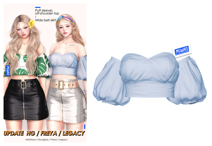 MIWAS / Puff sleeves off-shoulder top "Cloth" #Babyblue