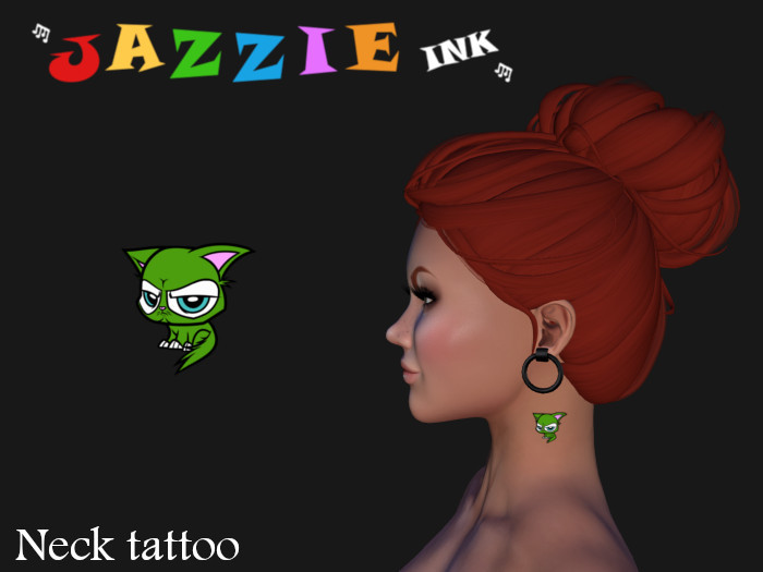 Grumpy cat green neck tattoo