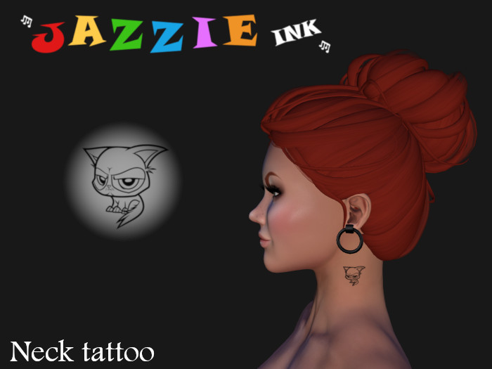 Grumpy cat outlined neck tattoo