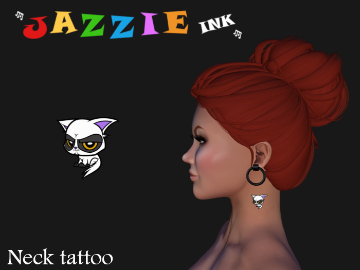 Grumpy cat white neck tattoo