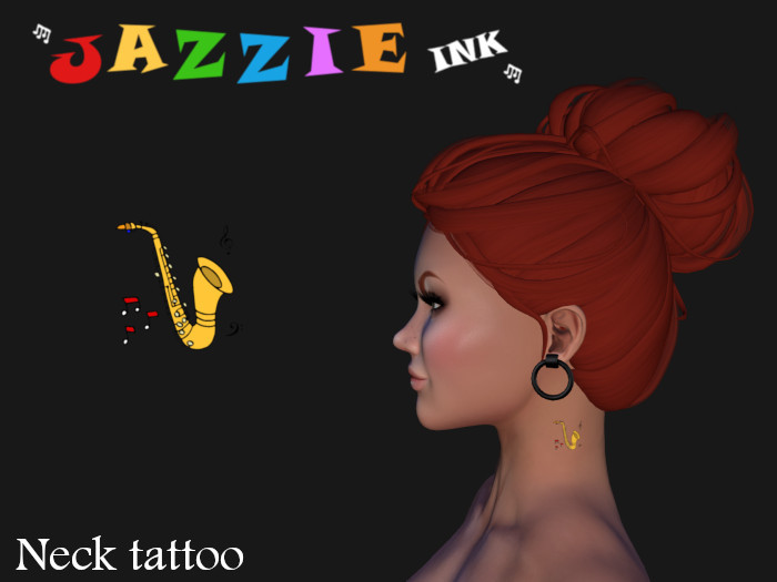 Saxophone neck tattoo