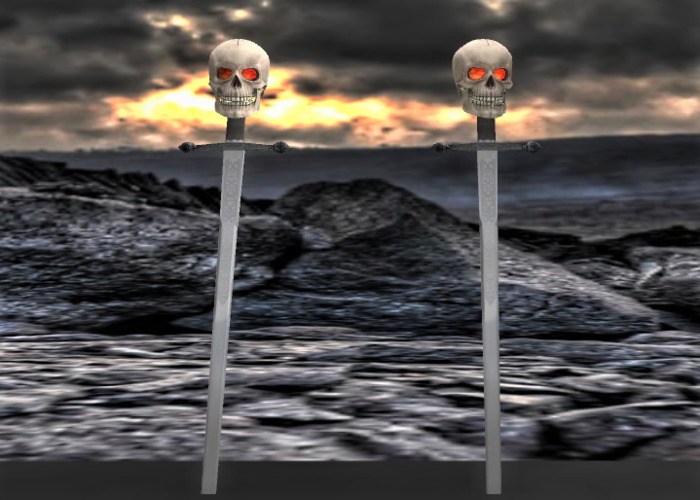 Halloween decoration skull on sword