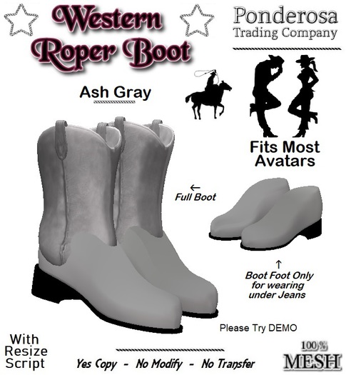 Western Roper Boot [MESH] Ash Gray