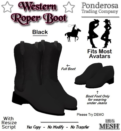 Western Roper Boot [MESH] Black