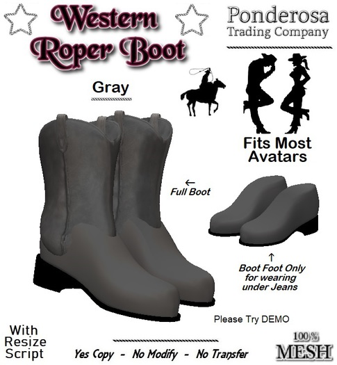 Western Roper Boot [MESH] Gray