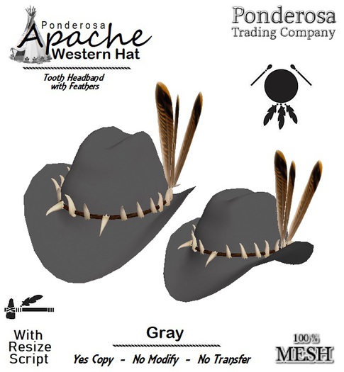 Apache Western Hat [MESH] Gray