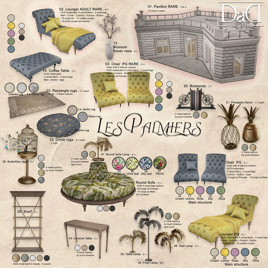 25 -DaD- Les Palmiers- Round sofa Olive leaf m/t box