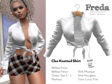 "Freda" Cleo Knotted Shirt, sexy silk blouse with long sleeves, pure white for Belleza Maitreya Slink Physique Hourglass