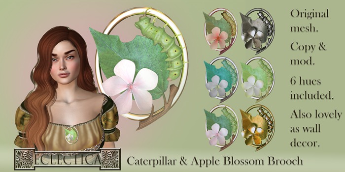 Eclectica Caterpillar & Apple Blossom brooch