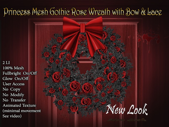 Princess Mesh Gothic Rose Wreath with Bow & Lace - 2LI bx