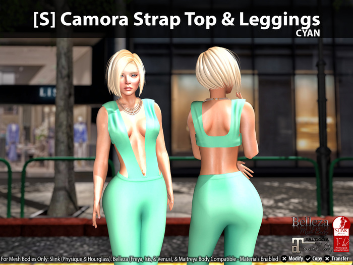 [S] Camora Strap Top & Leggings Cyan